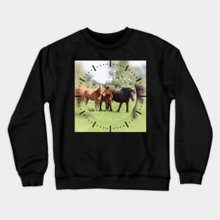 Three horses on pasture looking at camera Crewneck Sweatshirt